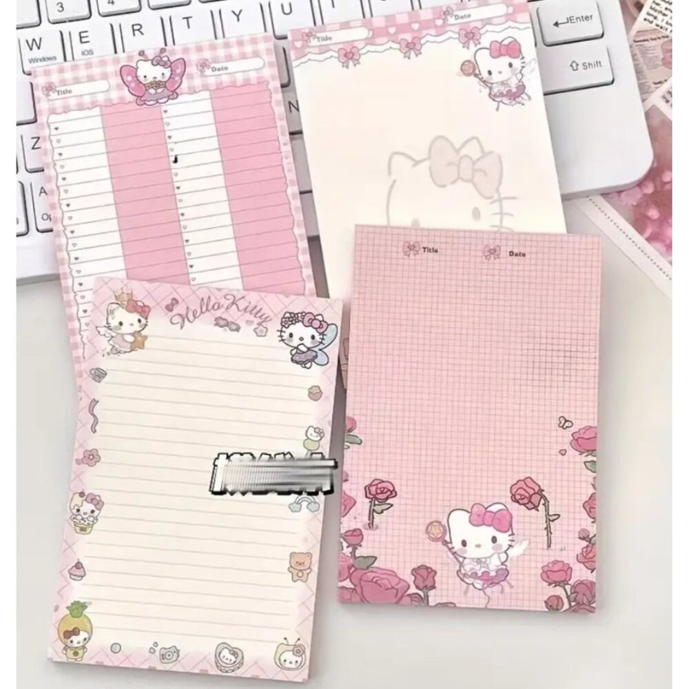 Hello Kitty 4-Pack Tear-Off Notepads Cute Stationery Set for Notes, Journal